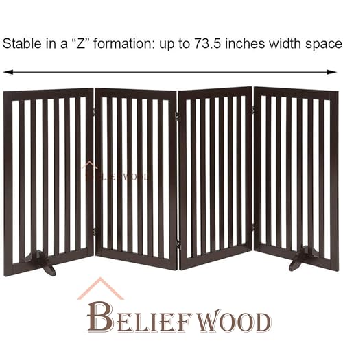 Image of Modern Freestanding Foldable Pet Gate | Kids & Pets Safety Gate Partition | with a Pair of Support Feet Indoor Foldable Dog Fence for Stairs, Hallways or Doorways 60 Cm(4 Panel)