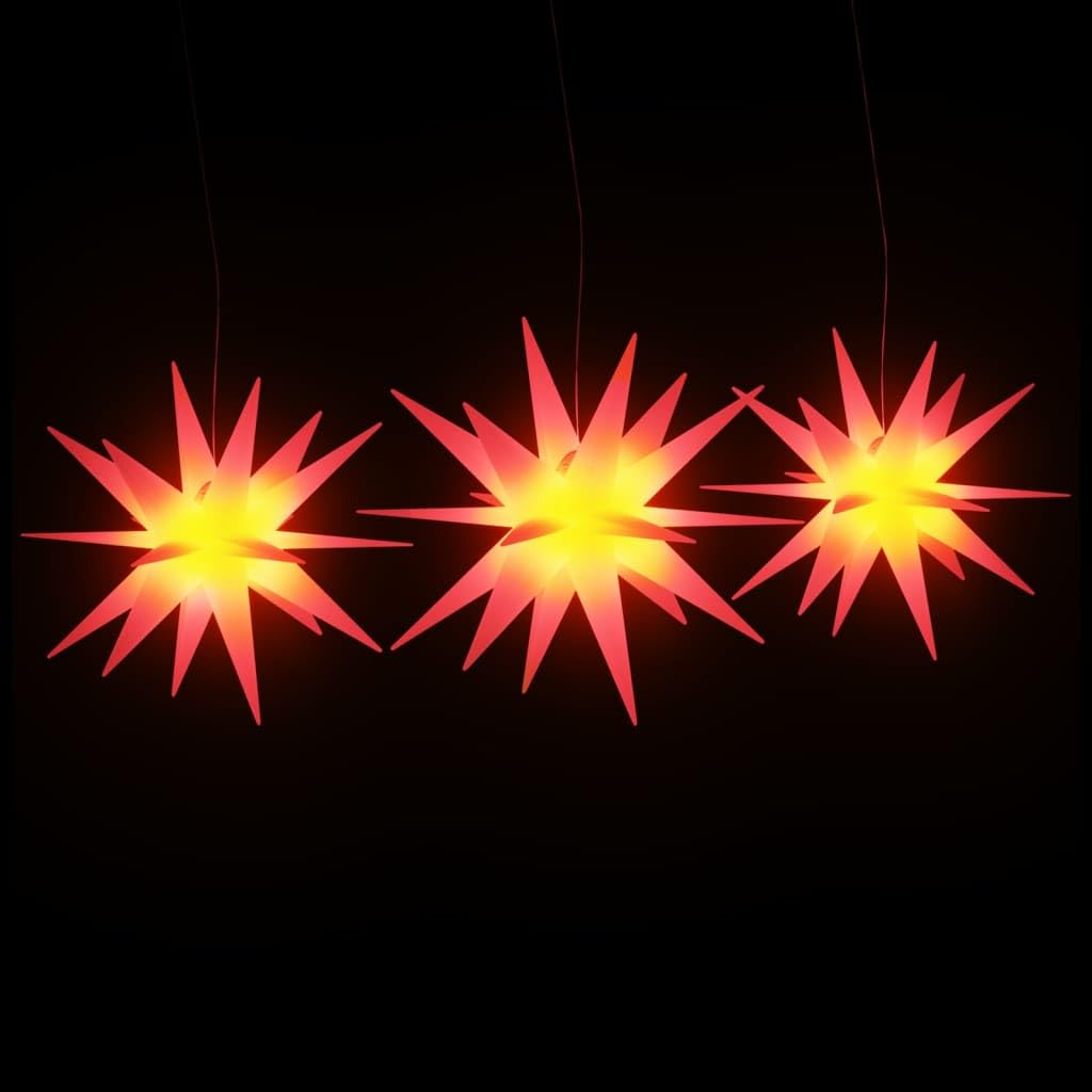 Łańcuch świetlny LED Red Starburst, składany, możliwość ściemniania, do użytku wewnątrz i na zewnątrz, 27 cm x 6 cm, 7 diod LED, ciepła biel, 2700 K, 0,6 W, 5 baterii AA, wodoodporne, gwiazdkowe