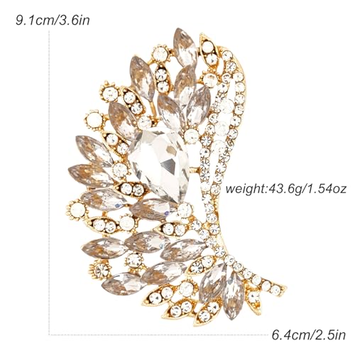 Image of Rhinestone Crystal Big Large Brooch Pin Jewerly Accessory Wing shape Gold Tone