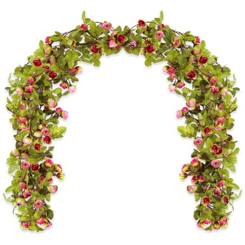 AirSun Artificial Rose Flower Garland, 2PCS 14.5FT Fake Vines with Rose Bud Hanging Vines for Bedroom Wedding Garden Party Home Office Decor Cover