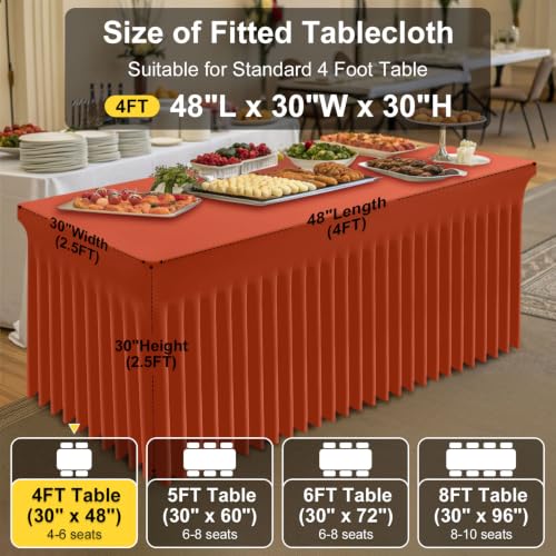 Image of Smiry Spandex Elastic Fitted Table Cloth Skirt for 4FT Rectangle Table | Stretch Washable Table Cloth, Banquet Table Cover for Wedding, Party, Indoor & Trade Shows, (Rust, 48Lx30Wx30H)