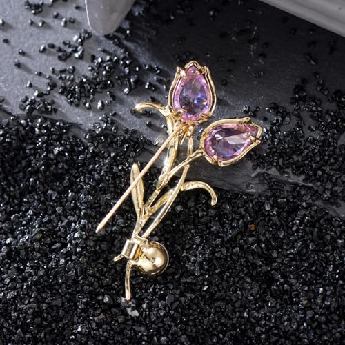 Image of 14K Gold-Plated Flower Brooch Pins Crystal Rhinestone Flower Brooch Pin Accessories Christmas Birthday Gift for Women