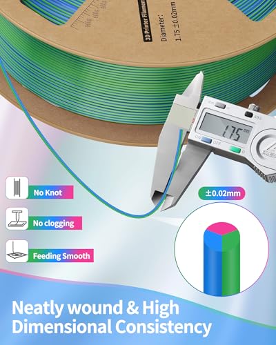 Image of LANDU Silk Tri-Color PLA Filament 1.75mm 1Kg,Triple Color Silk PLA Filament, Silk Rainbow PLA Filament,Neatly Wound 3D Printer Filament,3 in 1 Multi Color Filament + /-0.02mm, Silk Rose Blue Green
