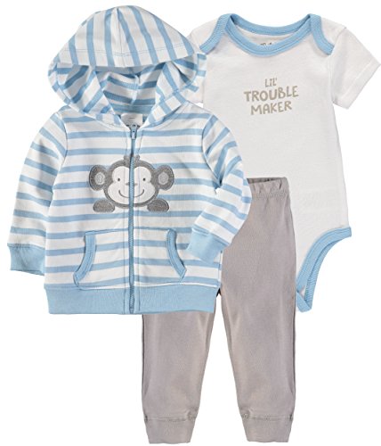 Wan-A-Beez Baby Boys' and Baby Girls' 3-Piece Jacket Bodysuit Pant Set (Monkey, 18 Months)