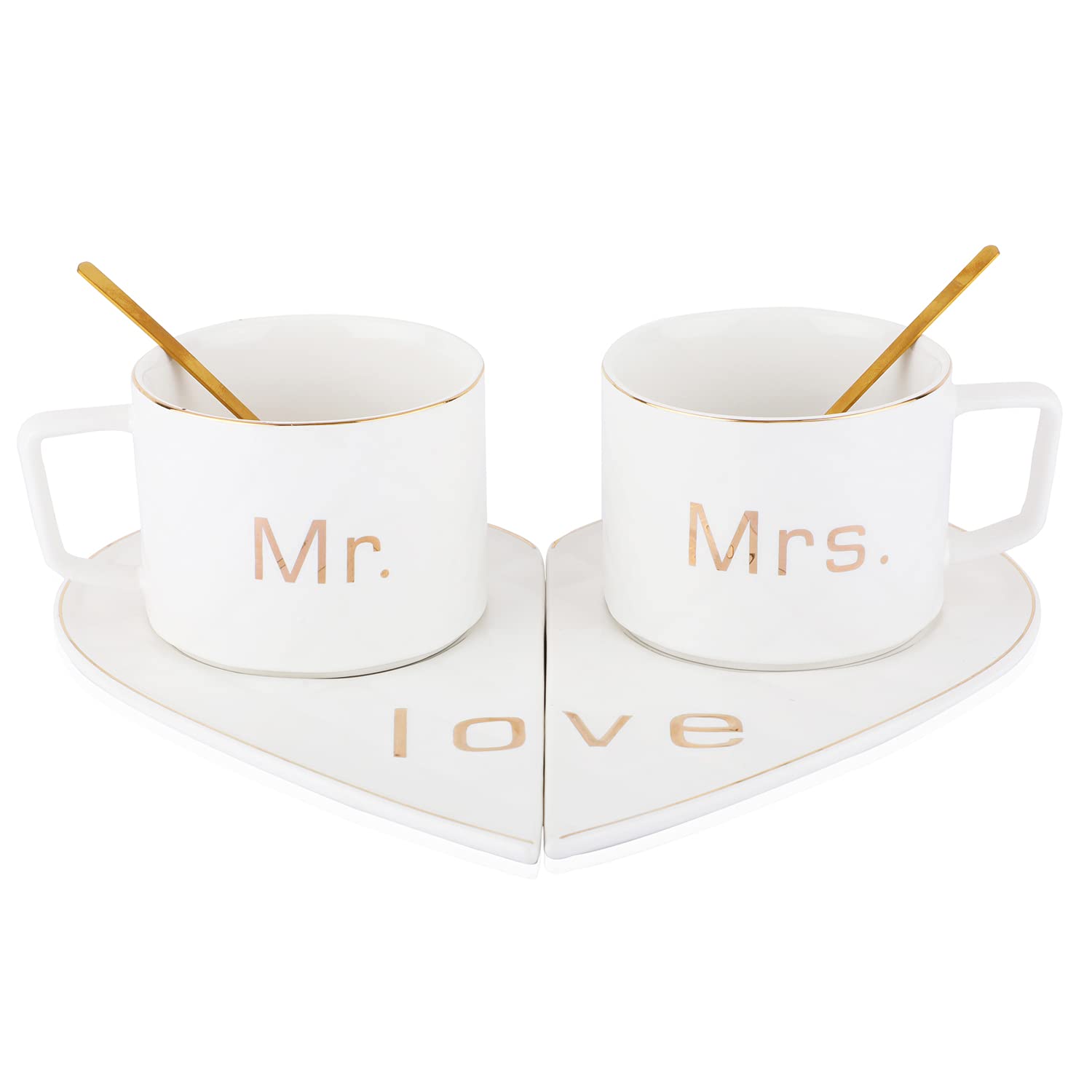 NYRWANA DELIVERING SMILES IN INIDAMr and Mrs Ceramic Mugs/Tea Cup with Heart Shape Saucer 2pc (White)