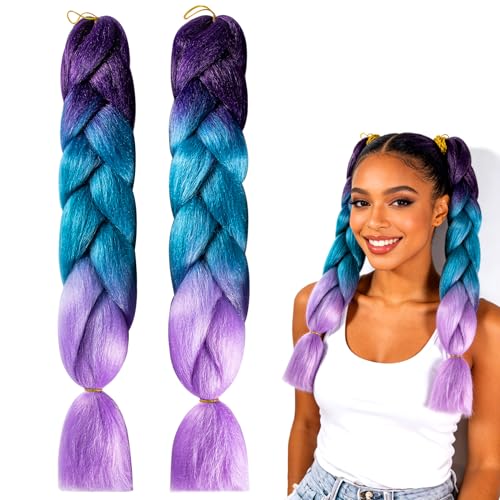 MAQIHAN Jumbo Braiding Hair Extensions - 24 Inch 2 Bundles Purple Lake...