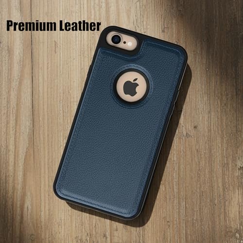 Image of Leather Case for Apple iPhone 7 / iPhone 8 Premium Protective Stylish Slim Cover with Shockproof Raised Edges Blue
