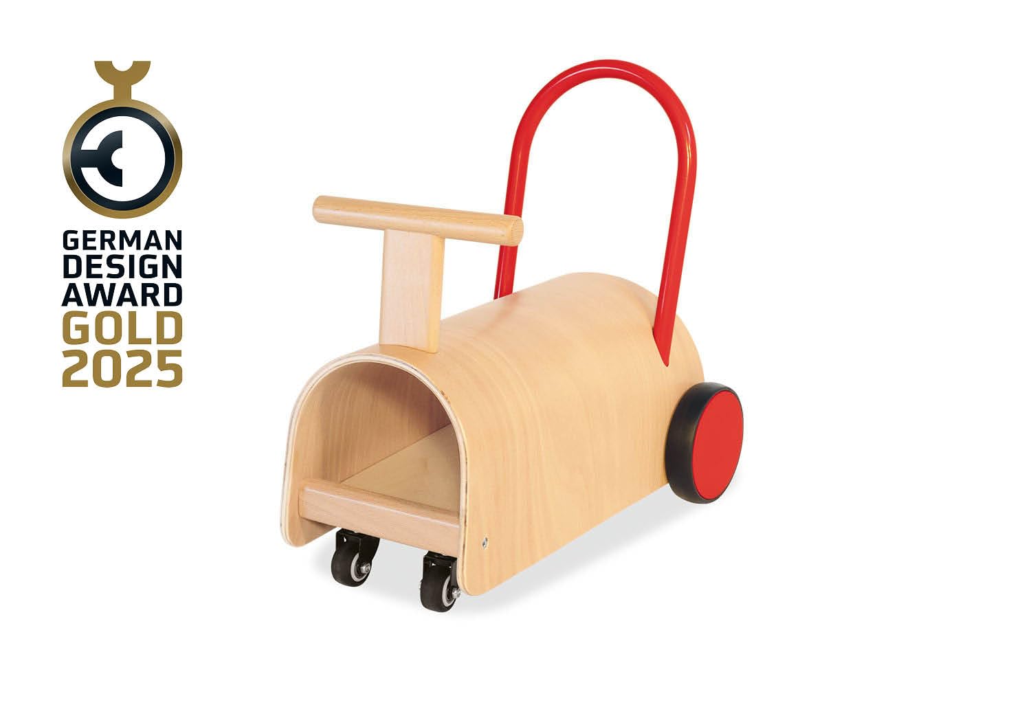 PINOLINO Enzo Kinder Lauflernwagen und Rutschauto, Holz, Natur/Rot, für Kleinkinder ab 1 Jahr