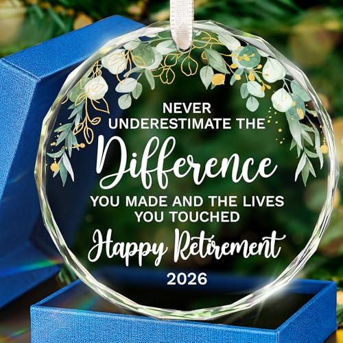 HEXMOZ Retirement Gift for Woman - Retirement Gifts for Women, Men 2026 - Retired Ornament 2026 - Retired Gift for Coworker, Boss, Employee, Teacher, Nurse, Woman, Man - Glass Christmas Ornament