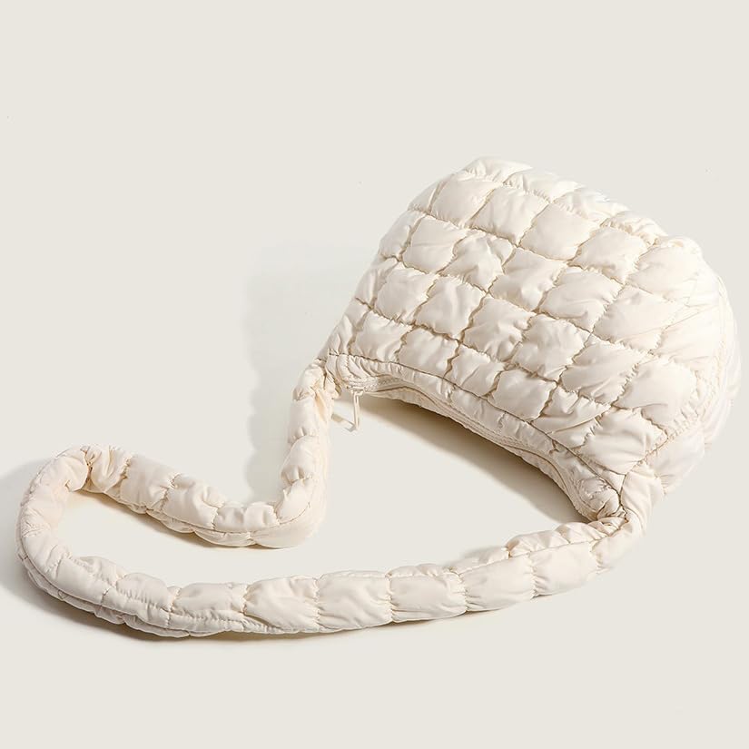 Image of Puffer Underarm Handbag For Women, Small Cute Designer Hobo Bag, Quilted Padding Bags, Soft Nylon Puffy Purse