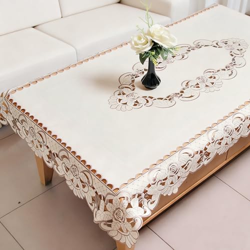 WELLYUK Nappe rectangulaire élégante en dentelle brodée - 84 x 144 cm - Motif floral marron - Pour armoire, salle à manger, décoration d'intérieur