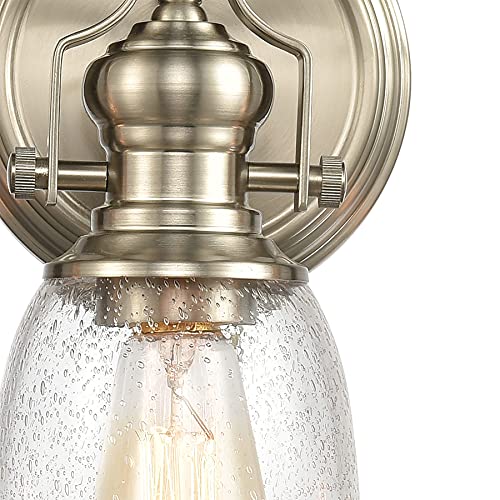 Image of Elk Home Chadwick 3-Light Industrial Vanity Wall Sconce - Satin Nickel, Seeded Glass Shade, 12 Inch Wide
