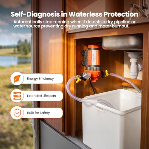 Image of Cleartide DC Diaphragm Water Pump, 12V, 3.3 GPM, 50 PSI, Self-Priming 10FT, Self-Diagnosis & Dry-Run Protection, Built-In Pressure Switch, Water Pressure Booster Pump for RV /Camper /Marine /Outdoor