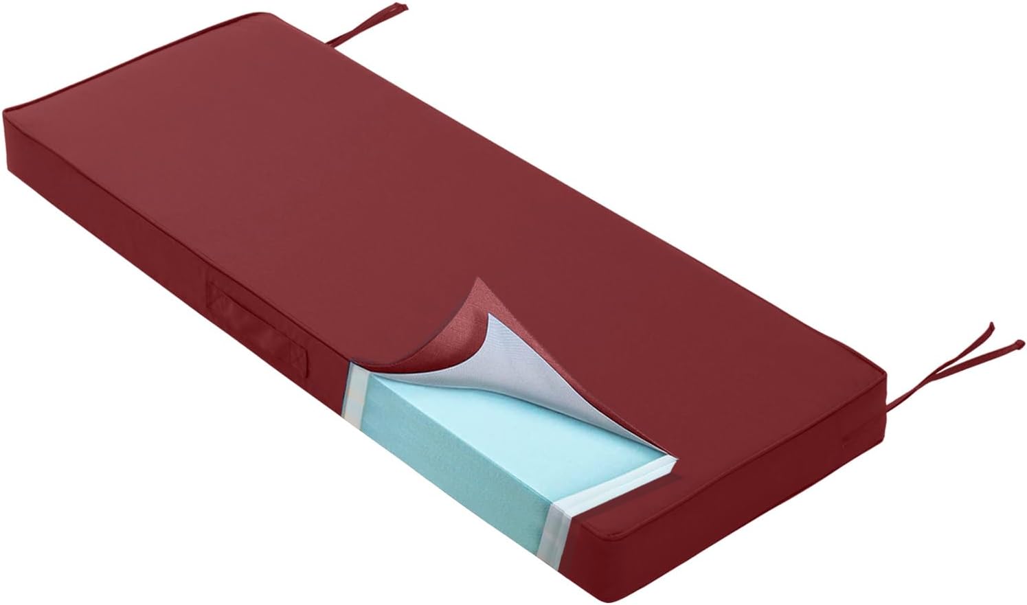 Outdoor Bench Cushion 4 inches Memory Foam Waterproof Patio Furniture Bench Cushion Porch Swing Cushion with Handle and Adjustable Strap, 36 x 18 Inch Burgundy Burgundy 36x18