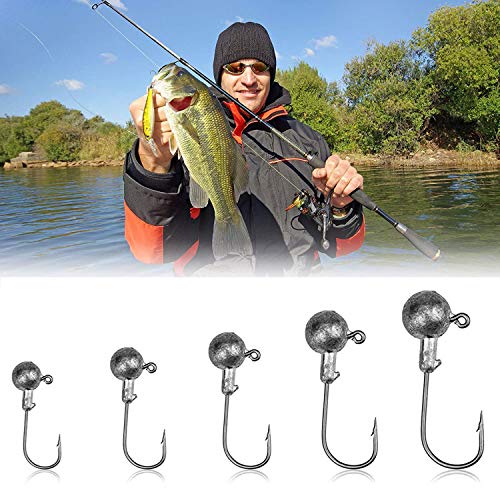 HEZHU 45 Stück Jighaken mit Round Jighead, Jigköpfe für Gummifische zum Raubfishangeln, Bleikopf-Angelhaken Set mit… – Bild 8