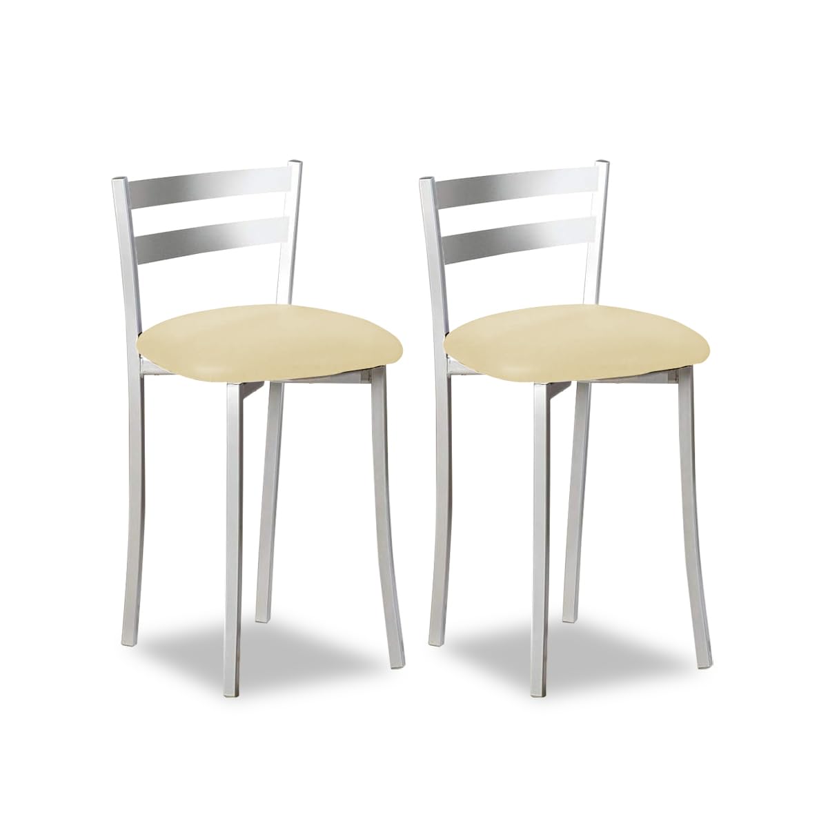 ASTIMESA Dos Taburetes de Cocina con Respaldo Franjas Metal Polipiel beig, Altura de Asiento: 45 cms. (TABFRBE)
