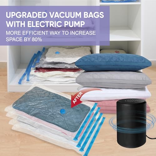 Image of Electric Pump Vacuum Storage Bags - 22 Combo (3 Large /3 Jumbo /8 Medium /8 Small) Space Saver Seal Bags for Clothes, Comforters, Blankets, Bedding