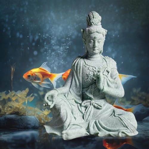 Image of livelyfish Fish Tank Decorations Buddha Statue Aquarium Stone Buddha Figurine Asian Zen Garden Guanyin Statues Underwater Landscaping Ornament, B