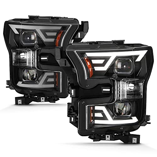 ACANII - Black Upgrade Style LED DRL Tube Projector Headlamps For 2015-2017 Ford F150 Halogen (Non-LED) Headlights