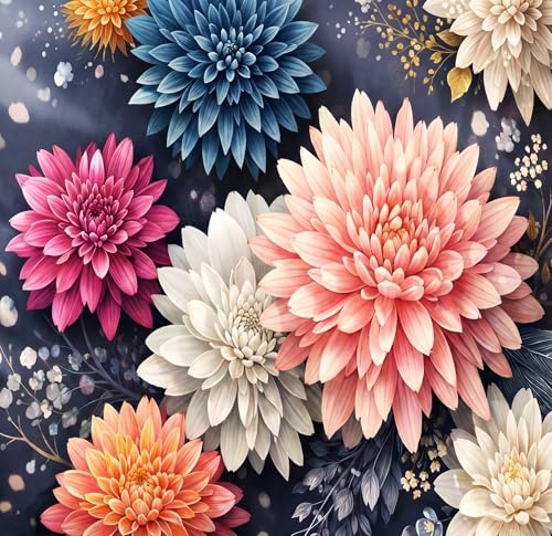 Image of Home Sizzler Premium 7D Floral Soft Microfiber Double Bedsheet with 2 Pillow Covers - Soft, Breathable, Vibrant 3D Pink & White Dahlia Print on Dark Background