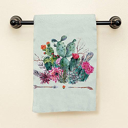 Hgod Designs Cactus Cotton Hand Towels Chic Boho Exotic Cactus Arrow Pattern Soft Hand Towel For Bathroom Kitchen Yoga Gym Decorative Towels 15"X30" #TOP1