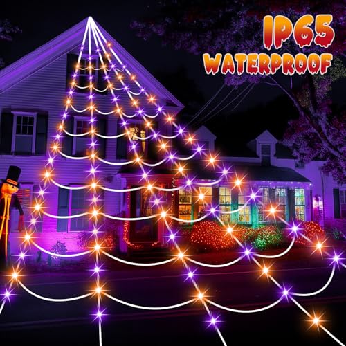 Halloween Decorations Spider Web Lights, 250 LED 16.4Ft Light Up Spider Web — view 6