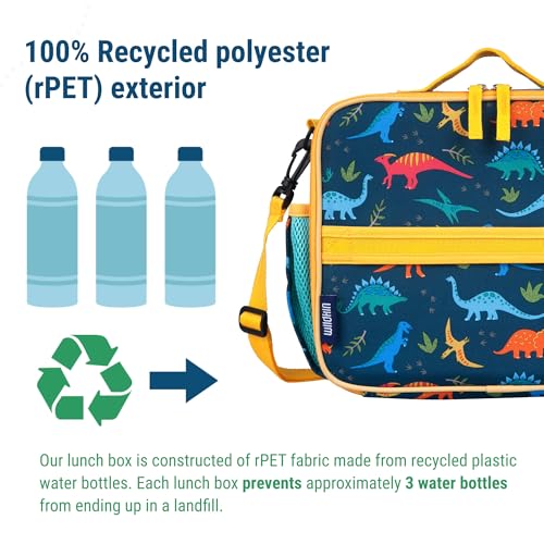 Image of Wildkin Kids ECO rPET Insulated Lunch Box - Keeps Food Hot or Cold, Easy-Clean Lining, Mesh Pockets & BPA-Free - Boys & Girls, Ideal for School, Travel & Daycare - Jurassic Dinosaurs