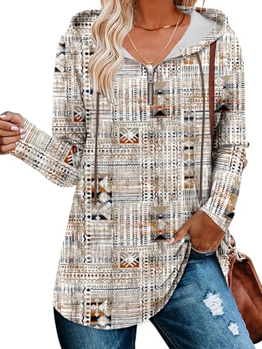 BETTE BOUTIK Womens Quarter Zip Tunic Hoodies Pullover Long Hooded Sweatshirts S-3XL