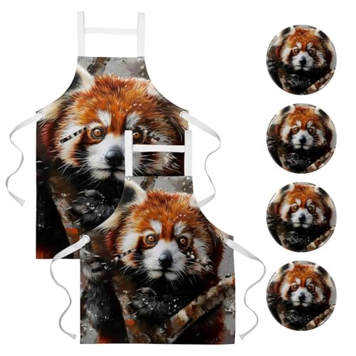 Tablier de serveuse panda rouge idéal pour bistrot et pâtisserie