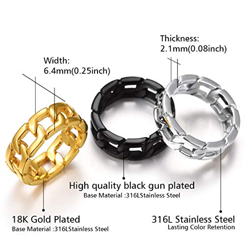 ChainsPro Fidget Ring Cuban Link/Spinner Rings for Men 18K Gold Tone/Stainless Steel/Black Cuban Ring Size #06-#12 Mens Rings3