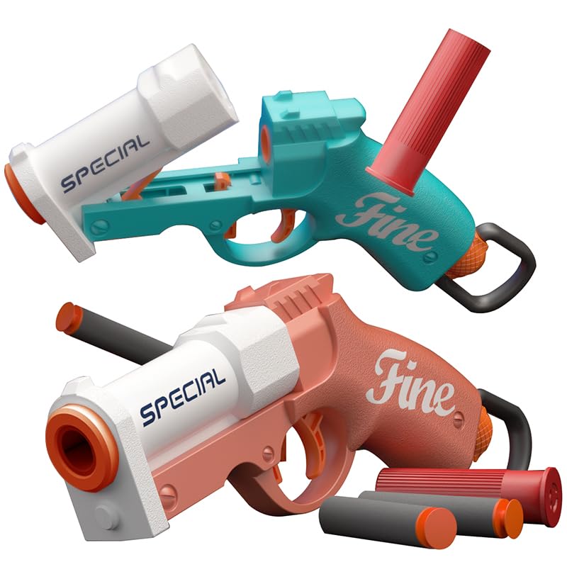 2 Pack Toy Fake Gun Model Pistol Toy Gun for Boy with Ejecting Shell Soft Bullets,Realistic Toys Foam Blaster Play Gun Toy with Soft Bullet Look Real Action Mini Pistol Model for Children Age 8+