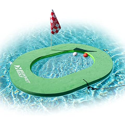 Rukket Sports Tee-ki Island Floating Putting Green, Golf Chipping Game for The Pool, Complete Golf Game Set with Float, Turf Hitting Mat, and Foam Golf Balls Cover