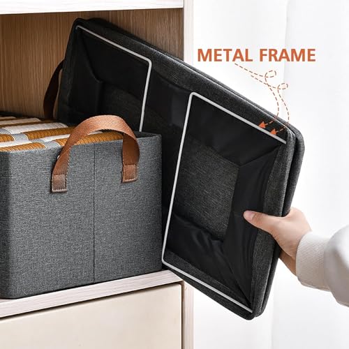 Clothe Storage Box with Metal Fram and Handles Rectangular Baskets for Clothes (Pack Of 1) - Image 4