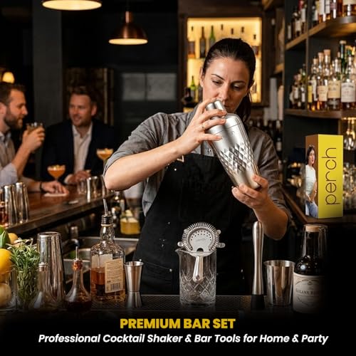 Image of O' Holic by Perch Craft 6-Piece Stainless Steel Bartender Kit|Premium Cocktail Shaker Set with Jigger 30 /60ml, Spoon,Ice Tong, & Bar Tools|Professional Bar Set for Home &Tour Parties|Silver