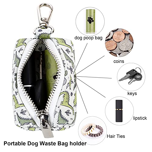 Image of ARING PET Dog Waste Bag Dispenser, Cotton Doggy Poop Bags Holders Attach to Any Leashes, Portable Washable Dinosaur Pet Waste Pouch Dispenser with Metal Zipper
