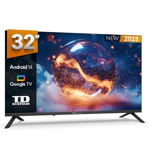 TD Systems - Smart TV 32 Pulgadas HD, Television TDT HD, Android 14 GTV, Modelo 2025, Televisor con 3 años de garantía - PRIME32C21GLE