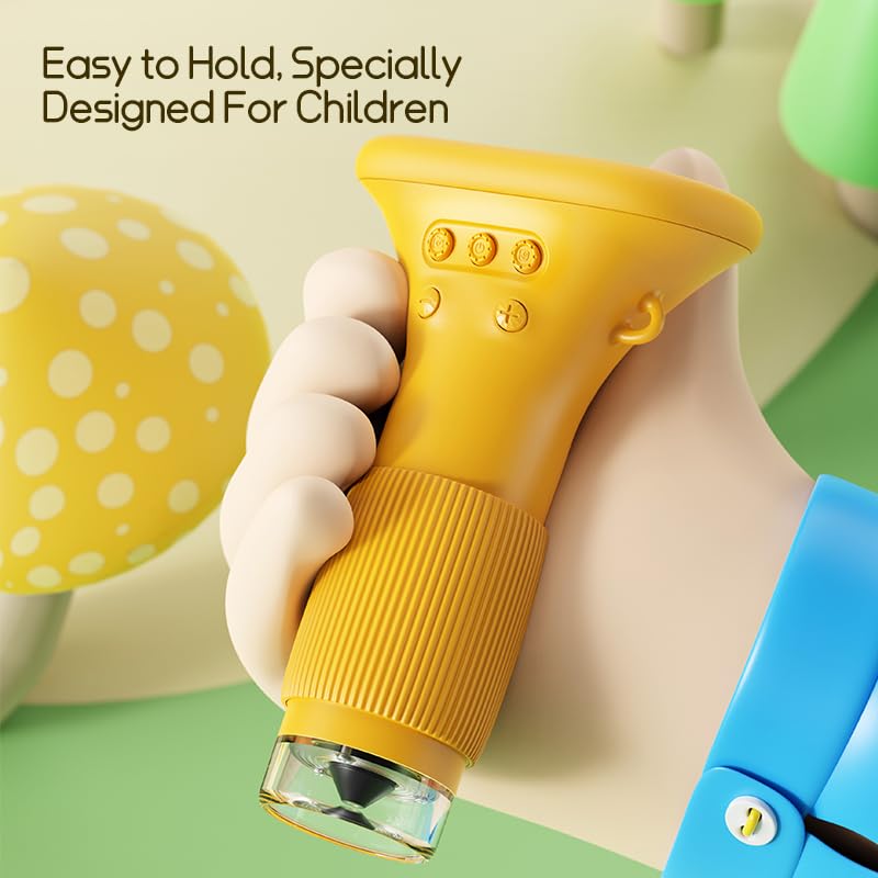 Digitales Mikroskop für Kinder, 1000X Tragbares Mikroskop für Kinder 2'' Display mit Foto und Videofunktion, Handmikroskop Spielzeug Geschenke für Mädchen und Jungen ab 3 Jahren (Orange)