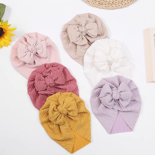 Jiahang Baby Girl Hair Bow Turban Hat Knotted Head Wrap Oversized Bow Beanie India Cap For Spring Summer Newborn Infant Toddlers 6Pcs #TOP3
