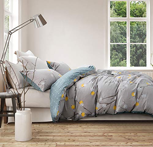 Image of SLEEPBELLA Duvet Cover Set 600 Thread Count Cotton Bedding Set (Twin, Grey Branch)