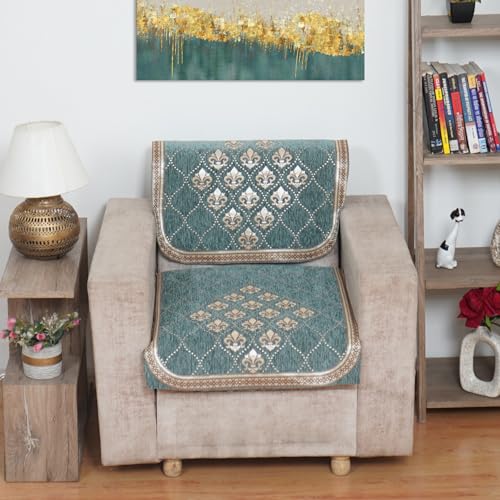 Image of MORADO Chenille 5 Seater Sofa Set Slipcover | Soft & Durable Sofa Cover for Living Room, Drawing Room & Office | Elegant Protective Furniture Cover - Sea Green