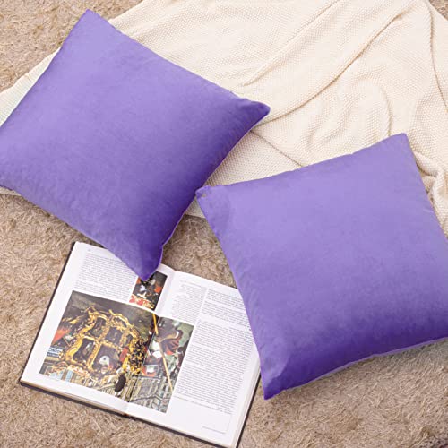 Image of Cazimo Velvet Cushion Covers for Bed, Sofa and Couch - 16 * 16 inches | Ideal for Living Room | Set of 2, Purple