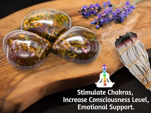 Image of Certified Fruit Jasper Crystal Heart Palm Pebbles Stones for Anxiety Stress Relief Massage - AAA Grade Original Healing Gemstone Agate Heart Palm Stone for Yoga Meditation Spiritual