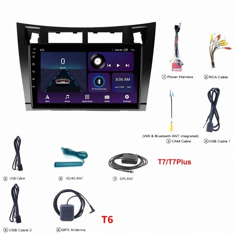 Pantalla de coche con Carplay inalámbrico y 64G para Toyota Yaris 2007-2011 7