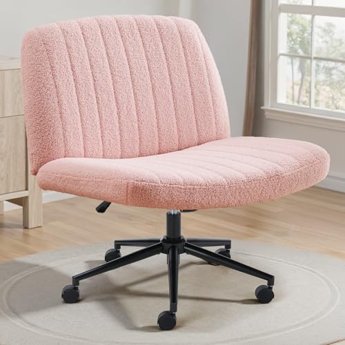 OLIXIS Criss Cross Chair with Wheels Wide Cross Legged Office Desk Vanity Chair Comfy Fabric Armless...