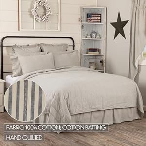 Vhc brands hatteras seersucker ticking striped cotton americana bedding pre washed square queen coverlet quilt 94×94 denim blue  urban country home decor