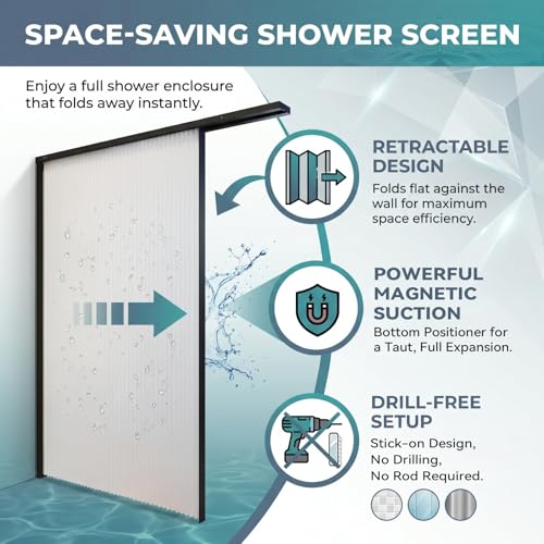 Divisor de Ducha Plegable Quvex con Marco de Aluminio 43.3" x 71" para Baños Pequeños miniatura 4