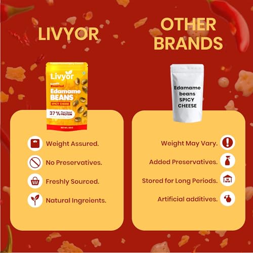 Image of Livyor Crunch Roasted Edamame Beans 150g | Spicy Cheese Flavour | Roasted not fried | Plant based healthy snack | High Protein Snack | Gluten Free | Vegan | High In fibre