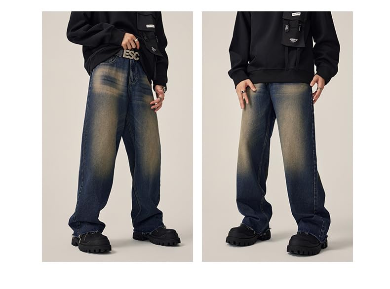 Jeans Pants Trousers Denim Wide Leg Floor Dragging Men's Washed Loose Comfortable2