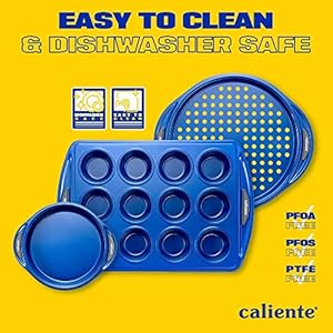 Caliente Nonstick Bakeware Set of 8 Premium Baking Sheets Loaf Bread Baking Pans Pizza Roasting Cake Pans Durable Carbon Steel Baking Set Housewarming Wedding Chefs Bakers Gift