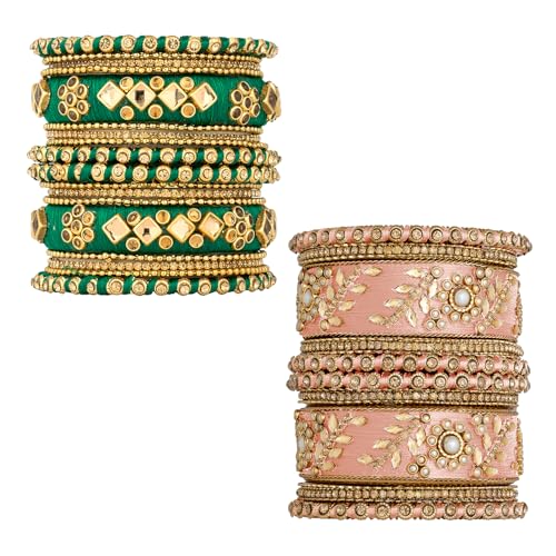 Image of Peora Silk Thread Kundan & Stone Studded Chuda Bangles Set Gift for Women